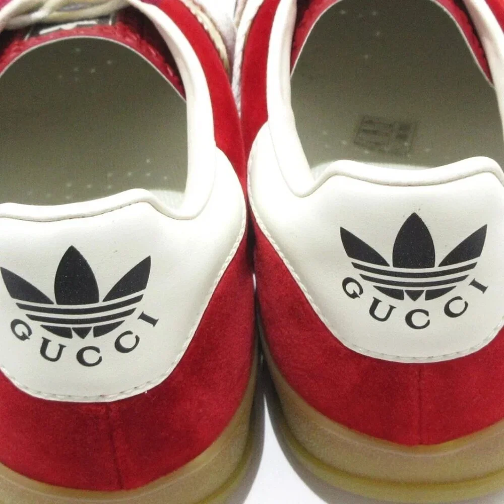 GUCCI GAZELLE 707848 Red White Velour Leather - Men's Sneakers 728-042325